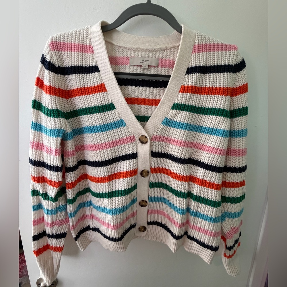 LOFT Multicolor Striped Cardigan Sweater